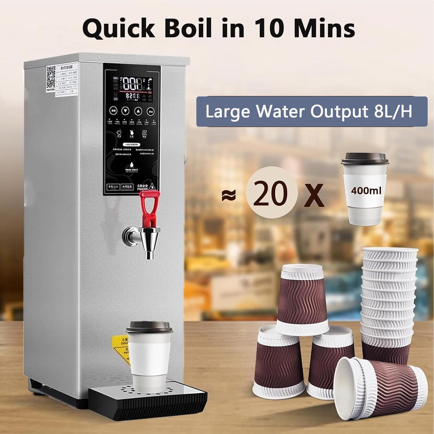 3000W Commercial Hot Water Dispenser Countertop, Energy-Saving Stainless Steel Water Boiler, 104°F-212°F for Boba Tea Office Restaurant Hotel,Black