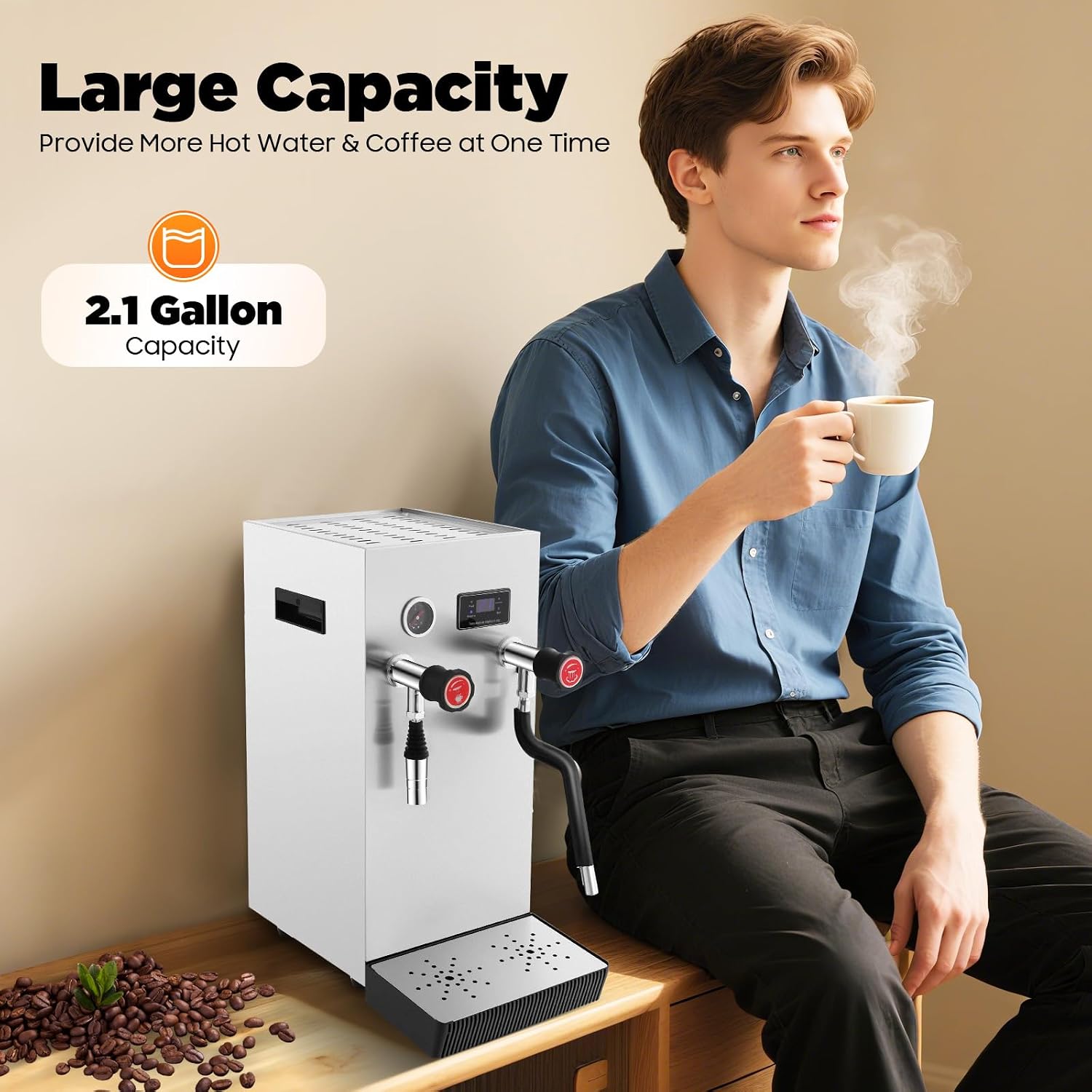 Commercial Milk Frother, 2500W Electric Hot Water Boiler and Milk Steamer Machine for Latte, Tea, and Coffee, Multi-functional Kitchen Appliance for Baristas, Home, Offices, and Family Use