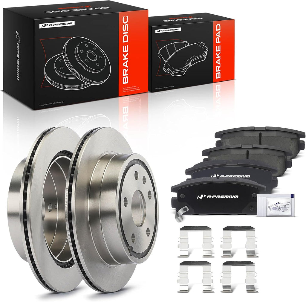 A-Premium 11.93 inch (303mm) Rear Vented Disc Brake Rotors + Ceramic Pads Kit Compatible with Select Chevy and GMC Models - Equinox/Terrain 2010 2011 2012 2013 2014 2015 2016 2017, 6-PC Set