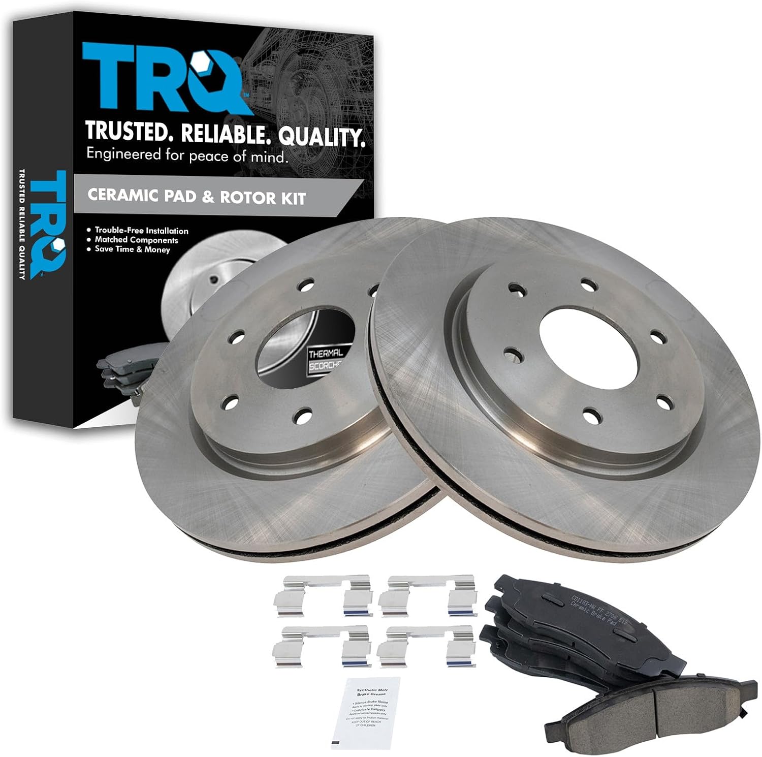 TRQ Front Brake Pad and Rotor Set Ceramic Vented Rotors Compatible with 2005-2006 Infiniti QX56 2005-2006 Nissan Armada 2005-2007 Titan