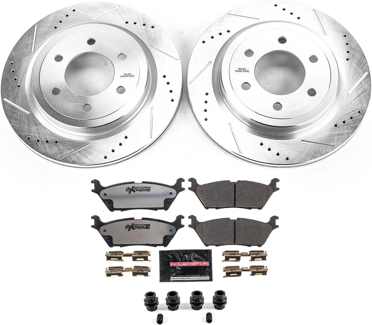 PowerStop Rear Brake Kit For Ford Expedition 2018-21 |F-150 2018-20 |Lincoln Navigator 2018-21 - Truck & Tow Carbon Fiber Ceramic Brake Pads + Drilled & Slotted Rotors Upgrade, K8030-36