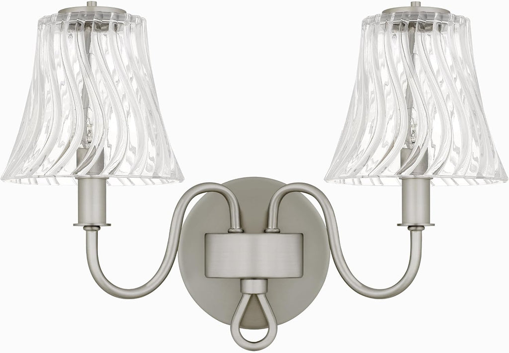 Quoizel McKinney Bath Vanity Light, 15.5 Inch 2-Light Bathroom Fixture, Brushed Nickel Modern Industrial Light, 60W Max, for Bathroom, Bedroom or Kitchen