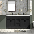 eclife 60' Bathroom Vanities Sink Combo with Painted Surface, Modern Drawered Cabinet W/Decorative Wave Lines, Undermount Double White Sink, Matte Black Faucet Drain, Black