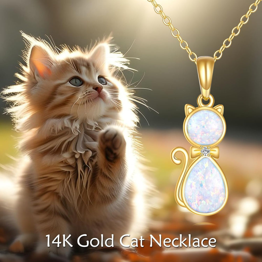 DOVRAN 14K Solid Gold Cat/Butterfly/Heart/Teardrop Necklace for Women 14K Gold Opal/Lapis Lazuli/Black Onyx Pendant Jewelry Gift for Women