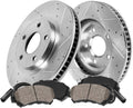 Callahan Brake Parts Front Brake Kit For BMW 535d 2014-16 |535d xDrive 2014-16 |535i 2011-16 |535i xDrive 2011-16 - Drilled & Slotted Disc Rotors with Ceramic Brake Pads + Sensors, EBYK028879