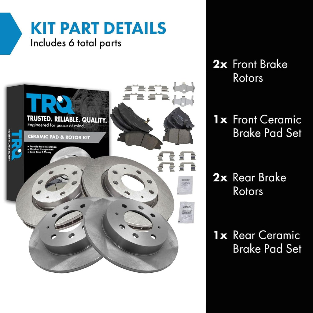 TRQ Front and Rear Brake Pad and Rotor Set Ceramic Vented Solid Rotors Compatible with 2004-2009 Kia Spectra 2005-2009 Spectra5