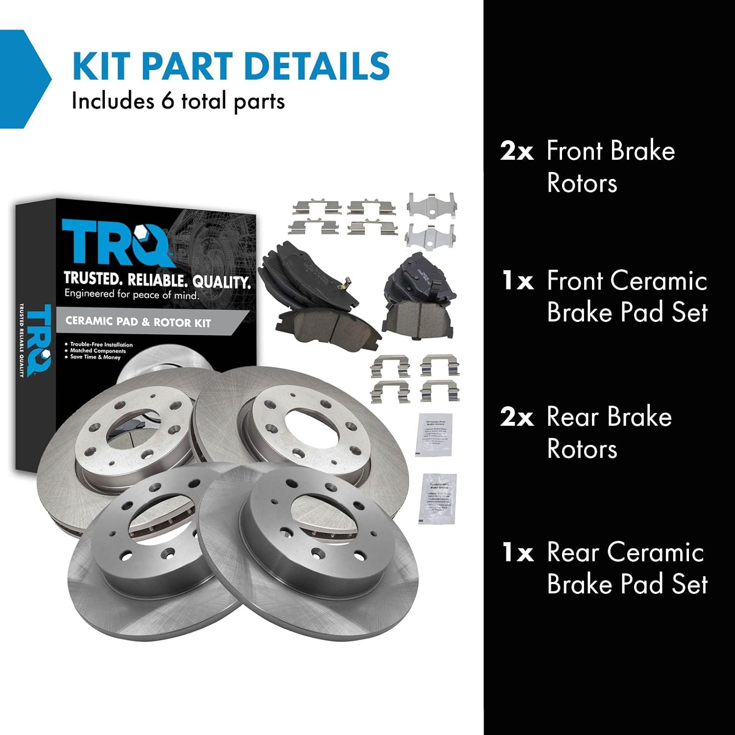 TRQ Front and Rear Brake Pad and Rotor Set Ceramic Vented Solid Rotors Compatible with 2004-2009 Kia Spectra 2005-2009 Spectra5