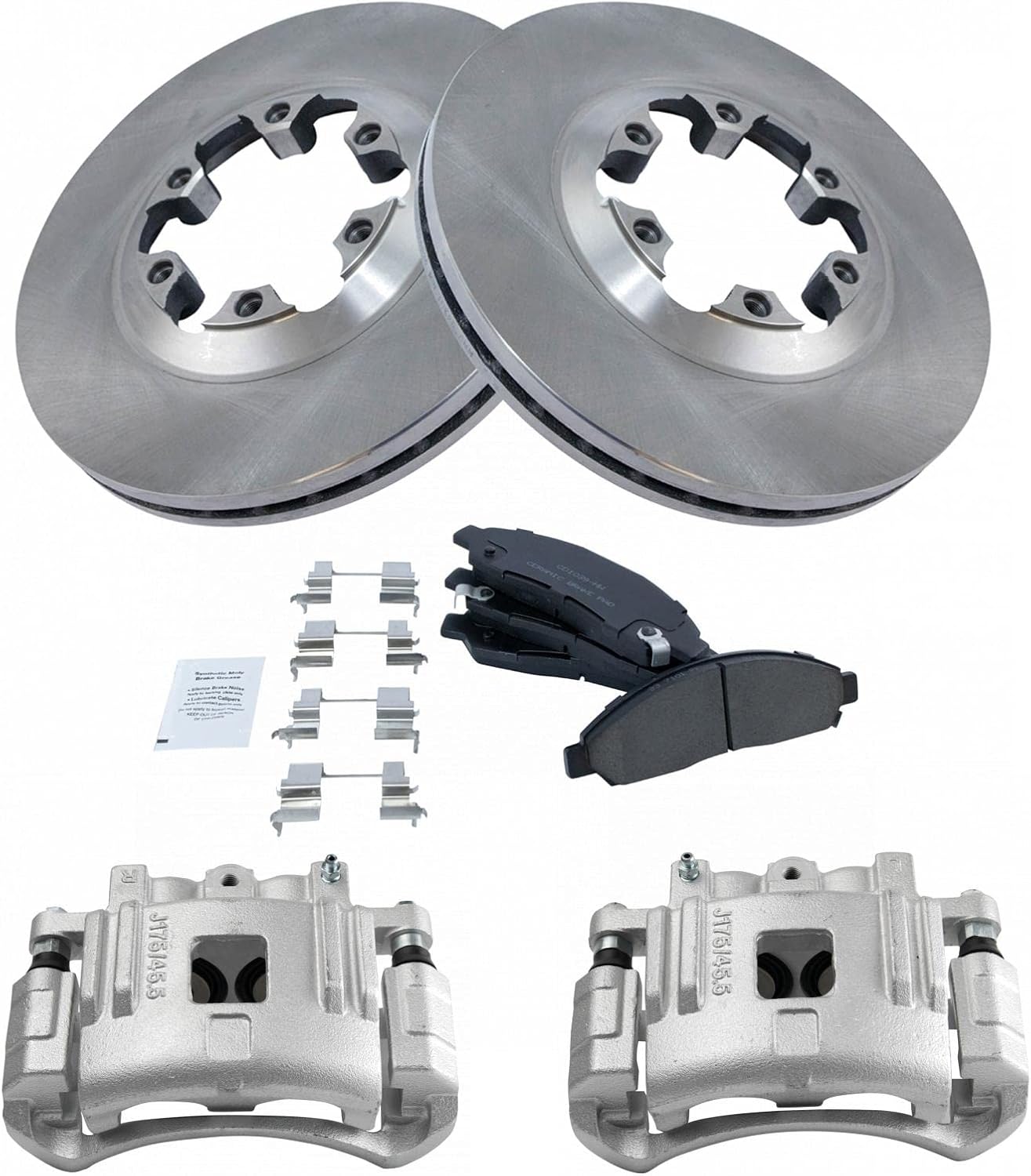 TRQ Front Brake Pad and Rotor Set Ceramic Vented Rotors Calipers Compatible with 2004-2008 Chevrolet Colorado GMC Canyon 2006 Isuzu i-280 i-350 2007-2008 i-290 i-370