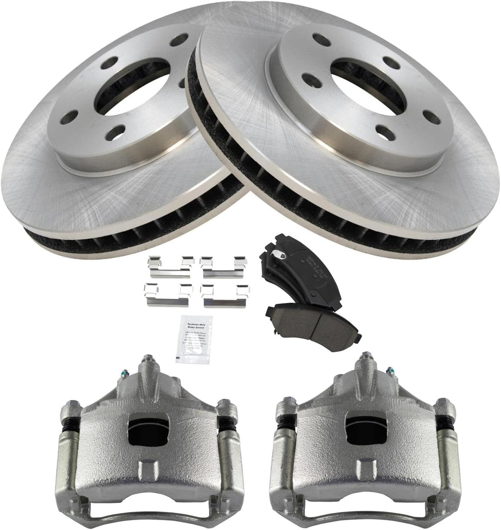 TRQ Front Brake Pad and Rotor Set Ceramic Vented Rotors Calipers Compatible with 2000-2003 Pontiac Bonneville