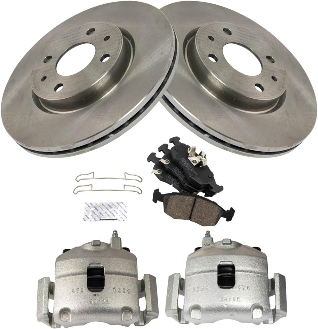 TRQ Front Brake Pad and Rotor Set Ceramic Rotors Calipers Compatible with 2012-2017 Fiat 500