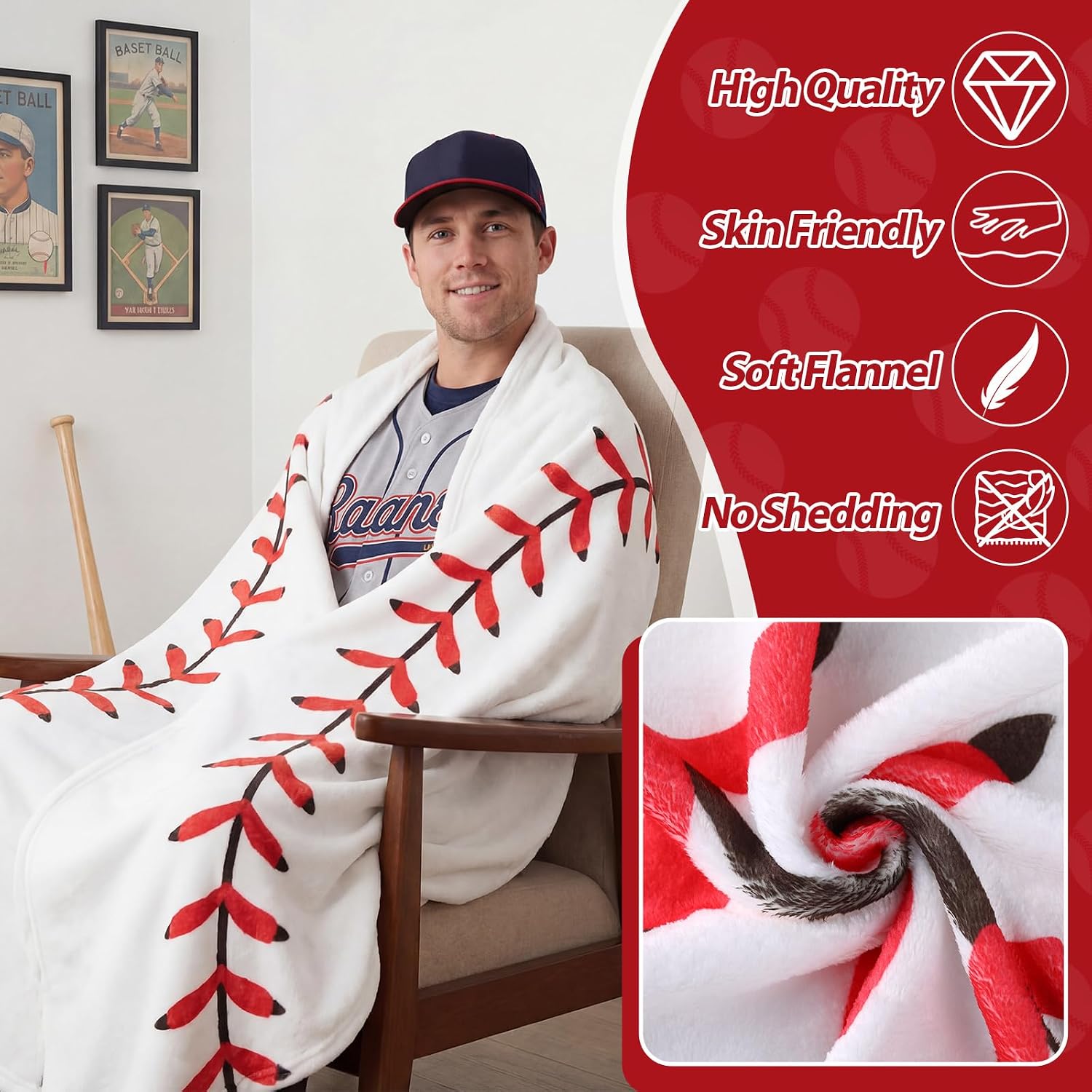 Eurzom 12 Pcs Baseball Throw Blankets Bulk for Teens Adults 60' Round Soft Flannel Sport Ball Blanket Team Gift for Baseball Lovers Coaches Players Senior Night Birthday Party Supplies