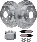 Detroit Axle - Rear Drilled Rotors Brake Pads Right Caliper Replacement for Escalade Silverado Sierra 1500 Tahoe - 5pc Set
