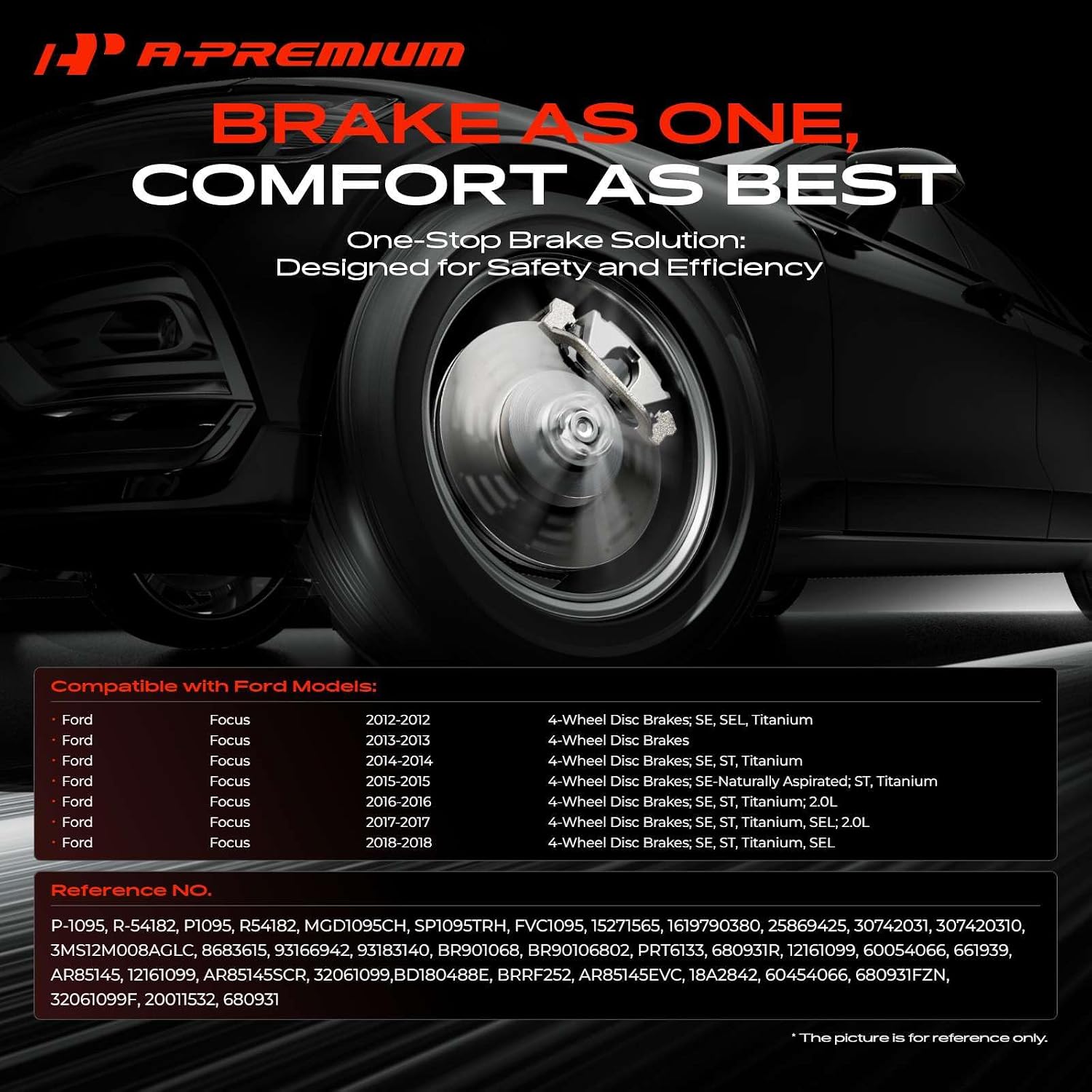 A-Premium 10.67 inch (271mm) Rear Solid Disc Brake Rotors + Ceramic Pads Kit Compatible with Select Ford Models - Focus 2012 2013 2014 2015 2016 2017 2018, 6-PC Set