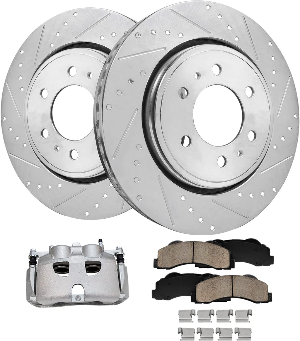 Detroit Axle - Front Brake Kit for Ford 10-21 Expedition, 10-11 F-150, 10-21 Lincoln Navigator, Drilled Brake Rotors Brake Caliper Ceramic Brakes Pads Replacement [13.78 inch Rotors]