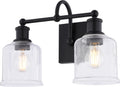 VAXCEL Northbrook 2-Light 16 in. Wide Matte Black Traditional Bathroom Vanity Lighting Fixture, Clear Seeded Glass Shade, Dimmable, LED Compatible, Over The Mirror Mounted Steel Wall Sconce