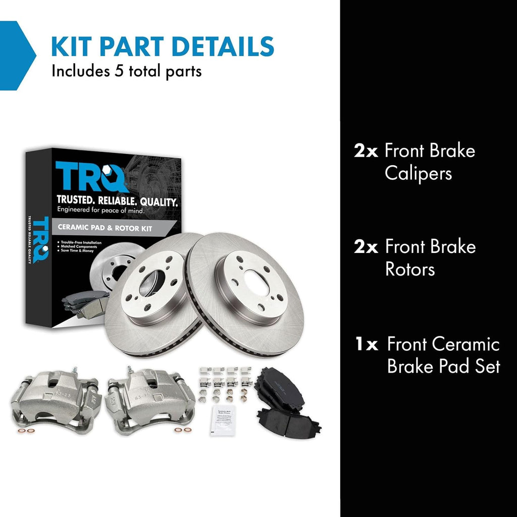 TRQ Front Brake Pad and Rotor Set Ceramic Vented Rotors Calipers Compatible with 2006-2018 Toyota RAV4