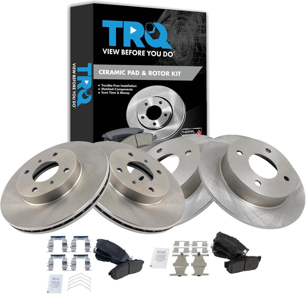 TRQ Front and Rear Brake Pad and Rotor Set Ceramic Compatible with 1999-2001 Infiniti G20 1993-2001 Nissan Altima 2000-2001 Sentra