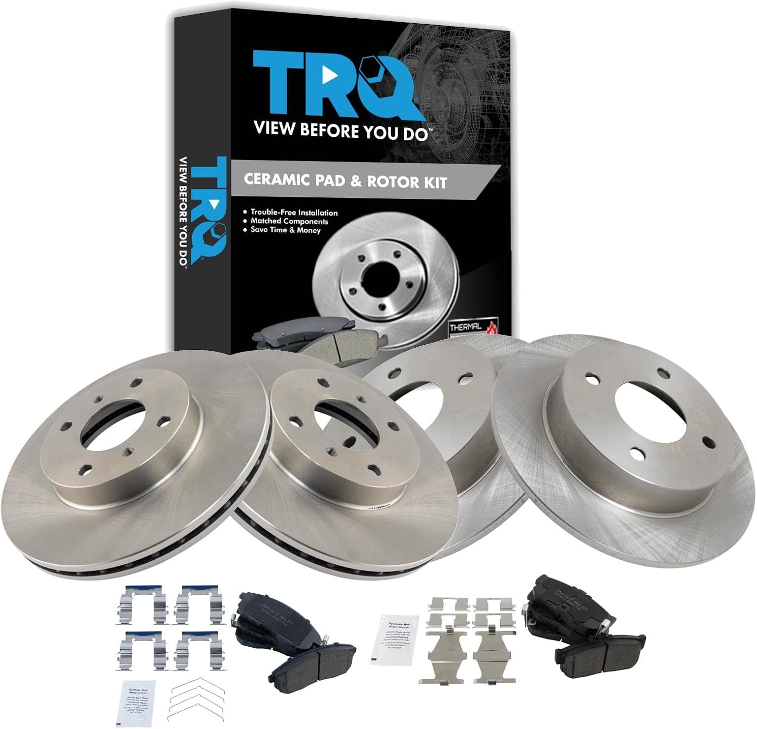 TRQ Front and Rear Brake Pad and Rotor Set Ceramic Compatible with 1999-2001 Infiniti G20 1993-2001 Nissan Altima 2000-2001 Sentra