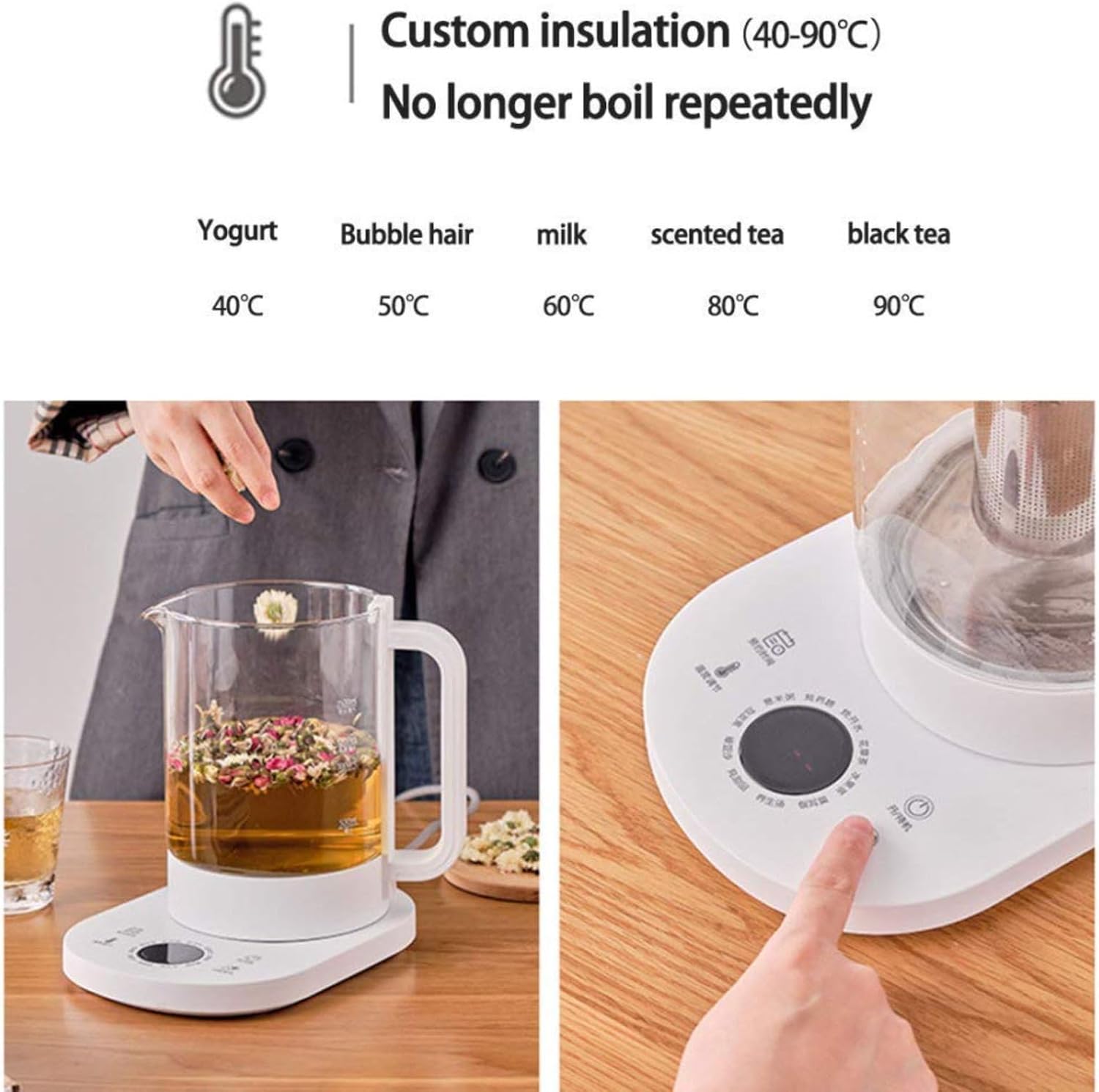 Kettles, Electric Kettle, 1.5L Glass Electric Tea Kettle with Strainer,Cordless Kettle with Temperature Control,Auto Shut-Off and Boil-Dry Protection