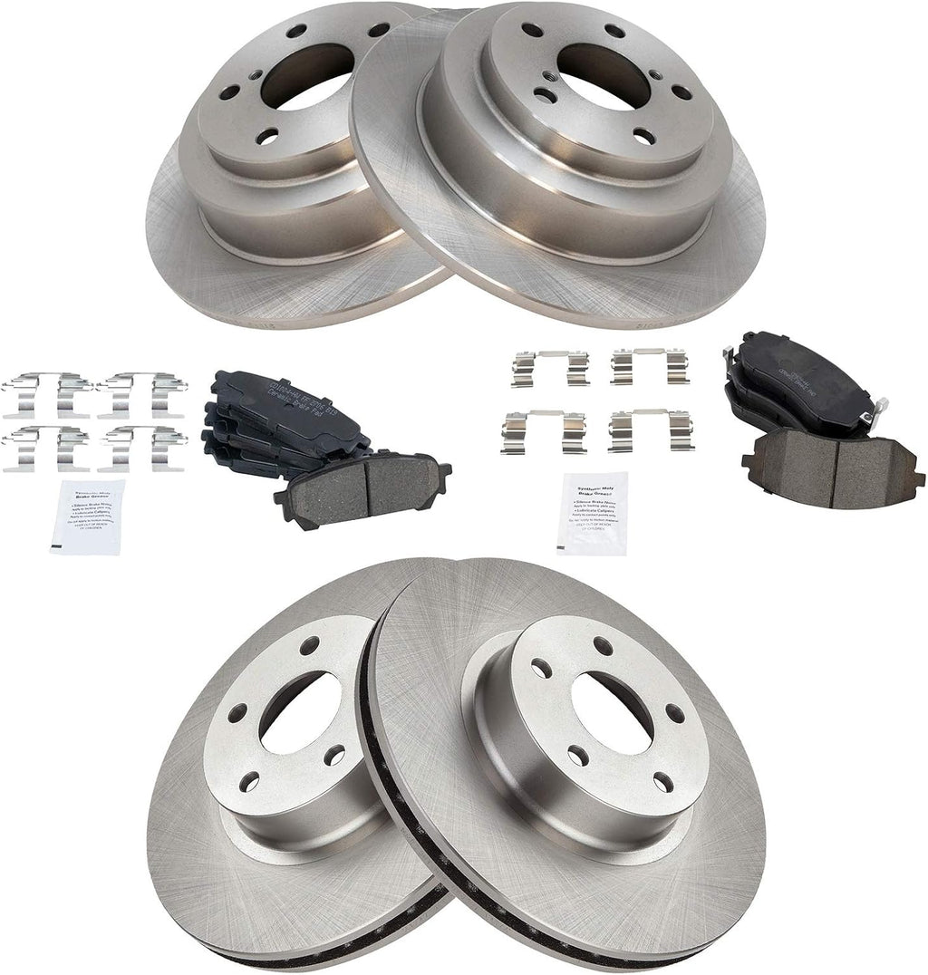 TRQ Front and Rear Brake Pad and Rotor Set Ceramic Vented Solid Rotors Compatible with 2005-2006 Saab 9-2X 2004-2007 Subaru Impreza