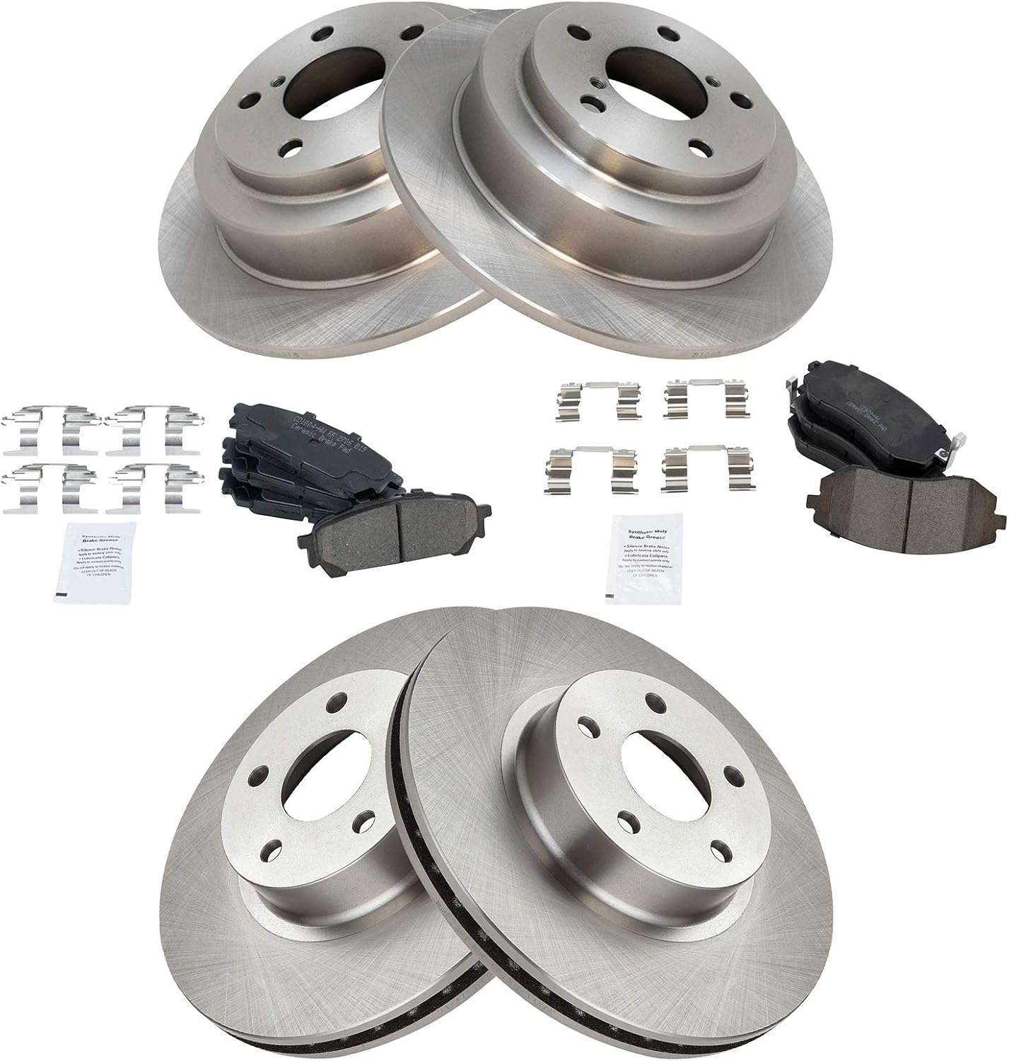 TRQ Front and Rear Brake Pad and Rotor Set Ceramic Vented Solid Rotors Compatible with 2005-2006 Saab 9-2X 2004-2007 Subaru Impreza