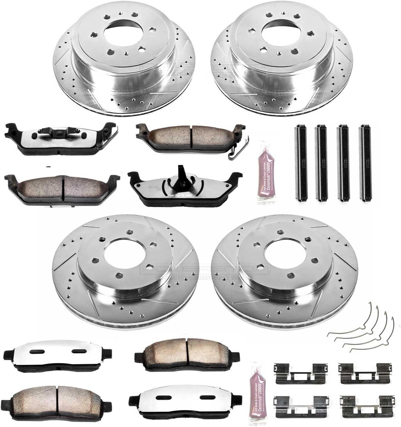 PowerStop Front & Rear Brake Kit For Ford F-150 2004-08 | Lincoln Mark LT 2006-08 - Truck & Tow Carbon Fiber Ceramic Brake Pads + Drilled & Slotted Rotors Upgrade, K1944-36