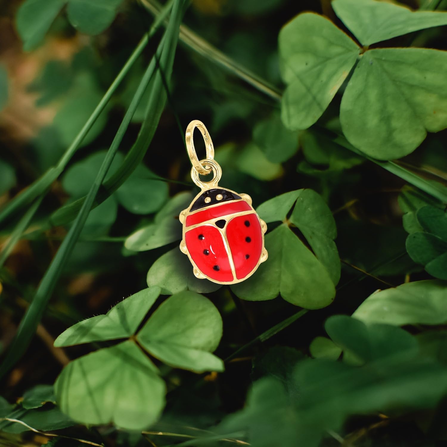 forme di Lucchetta - Lucky Red Ladybug Pendant in 14 Kt Yellow Gold, Hand Enameled, Womens 14k Italian Charms for Necklaces from Italy