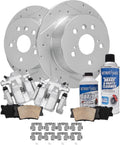 Detroit Axle - REAR Brake Kit for 12-17 Toyota Camry 2013-2018 Avalon Lexus ES350 ES300h Drilled & Slotted Disc Brake Rotors Ceramic Brakes Pads Replacement Brake Calipers