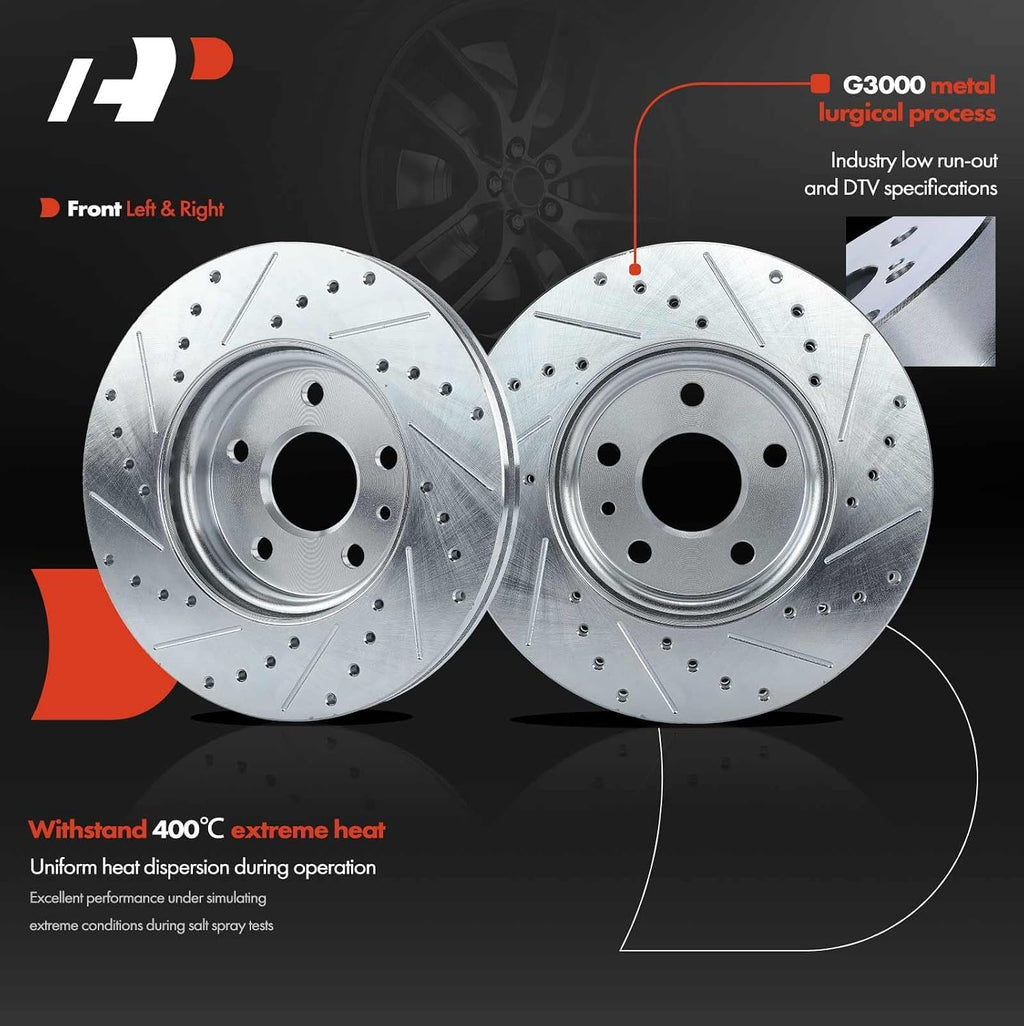 A-Premium 10.87 inch (276mm) Front Drilled and Slotted Disc Brake Rotors + Ceramic Pads Kit Compatible with Select Chevrolet Models - Cruze 2016-2019, Volt 2016-2019, Bolt EV 2017-2021, 6-PC Set