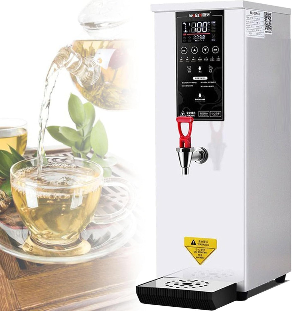 1000W Commercial Hot Water Dispenser Countertop, 25L(6.6Gal) /H Step-Heating Stainless Steel Water Boiler with Temperature Adjust for Boba Tea Office Restaurant Hotel White