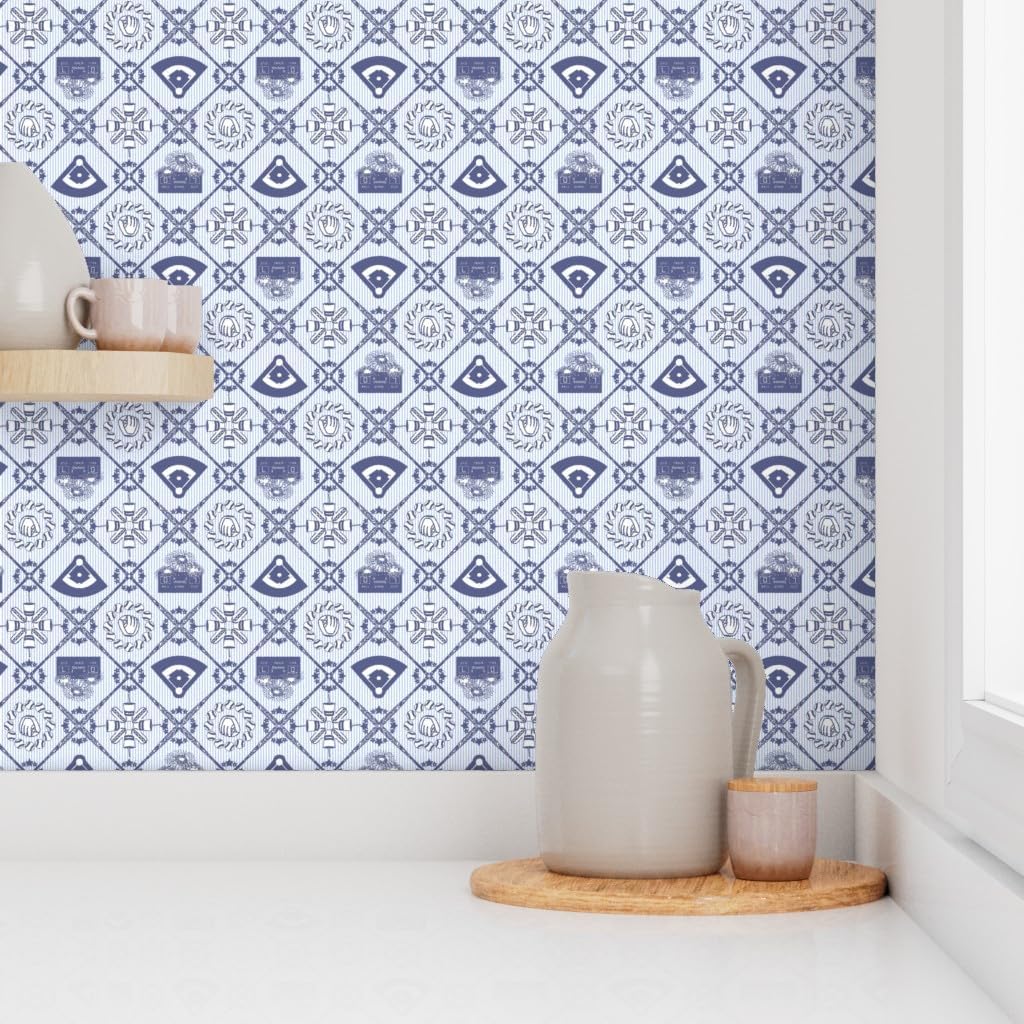 Peel & Stick Wallpaper 12ft x 2ft - Baseball Diamonds Toile Stars Sports Firework Glove Diamond Custom Removable Wallpaper by Spoonflower