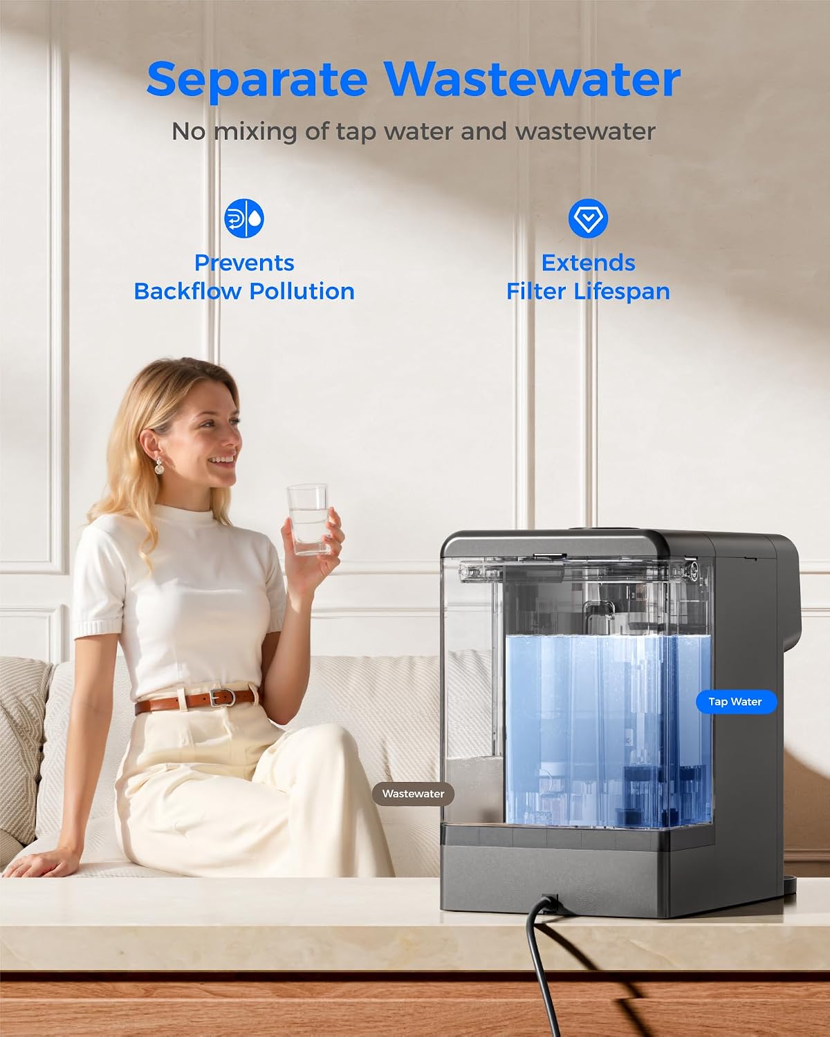 Waterdrop WD-M6H Instant Hot Reverse Osmosis System Countertop Water Filter with WD-M6RF Filter, Replacement for WD-M6H, 12-Month Lifetime