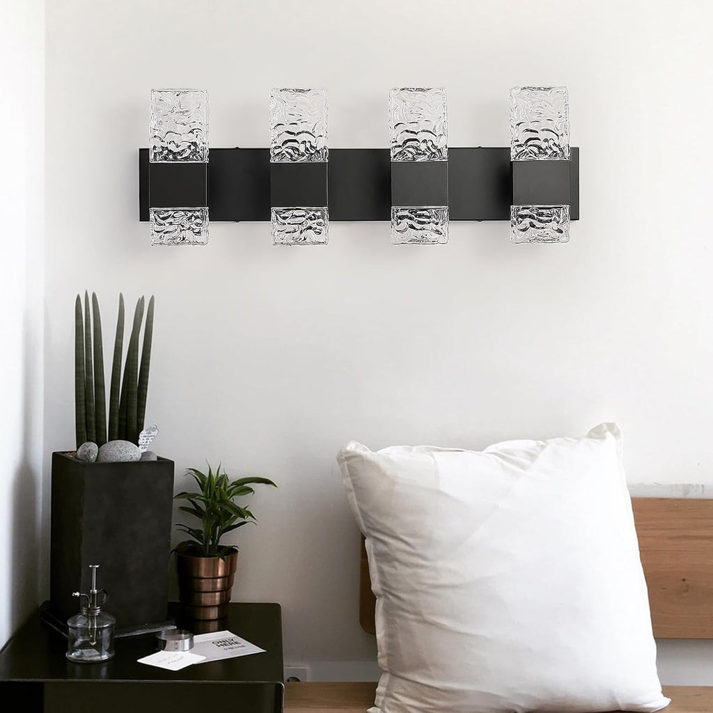 Epinl Black Bathroom Vanity Light Fixtures Bathroom Light Fixtures Over Mirror 4-Light 4000K LED Crystal Wall Sconces Modern 40W Brushed Hardwired Wall Lights for Bathroom Bedroom Living Room