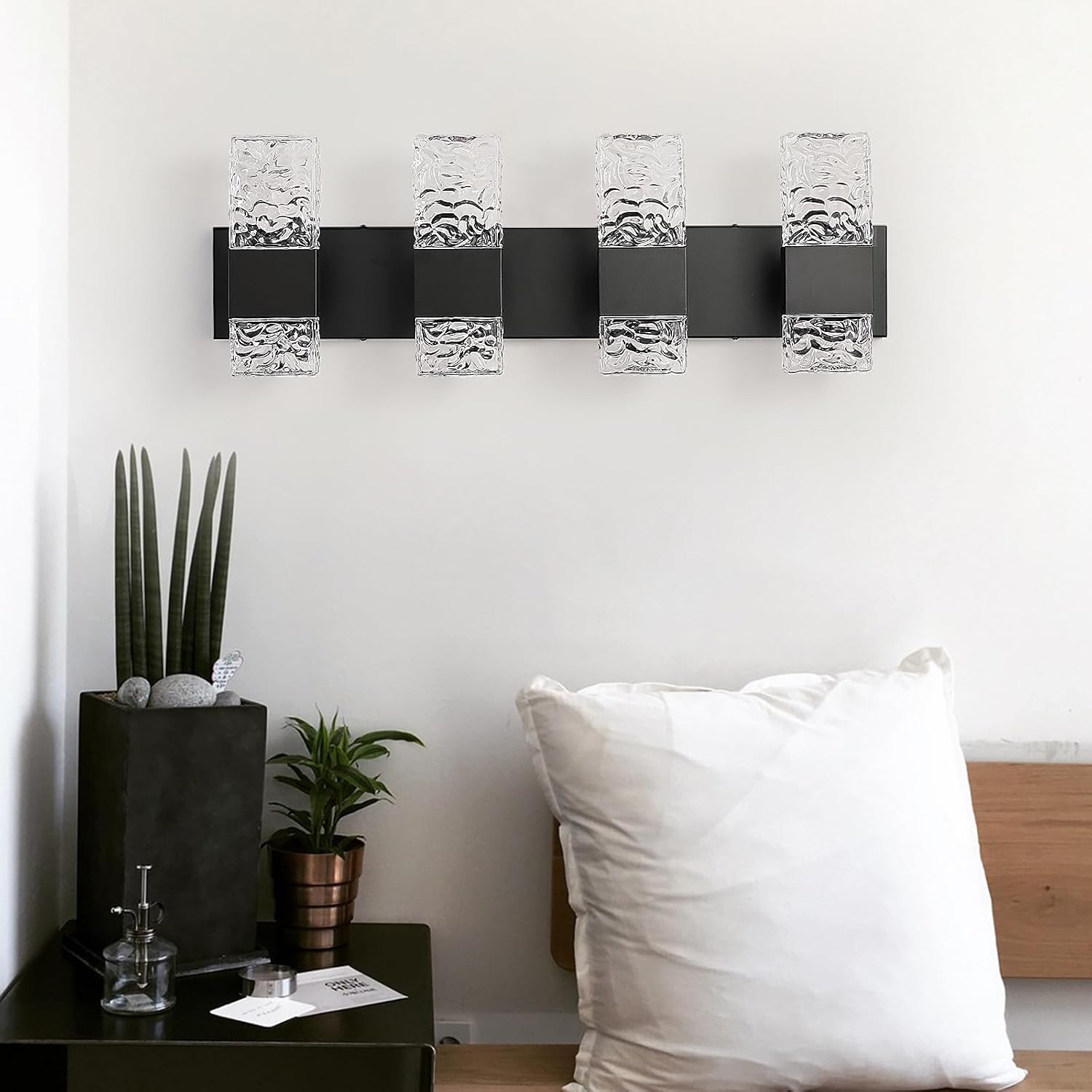 Epinl Black Bathroom Vanity Light Fixtures Bathroom Light Fixtures Over Mirror 4-Light 4000K LED Crystal Wall Sconces Modern 40W Brushed Hardwired Wall Lights for Bathroom Bedroom Living Room