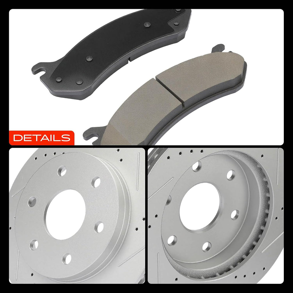 A-Premium Front & Rear Drilled and Slotted Disc Brake Rotors + Ceramic Pads Kit Compatible with Cadillac, Chevy and GMC Models - Silverado 1500, Escalade, Avalanche 1500, Sierra 1500, Yukon