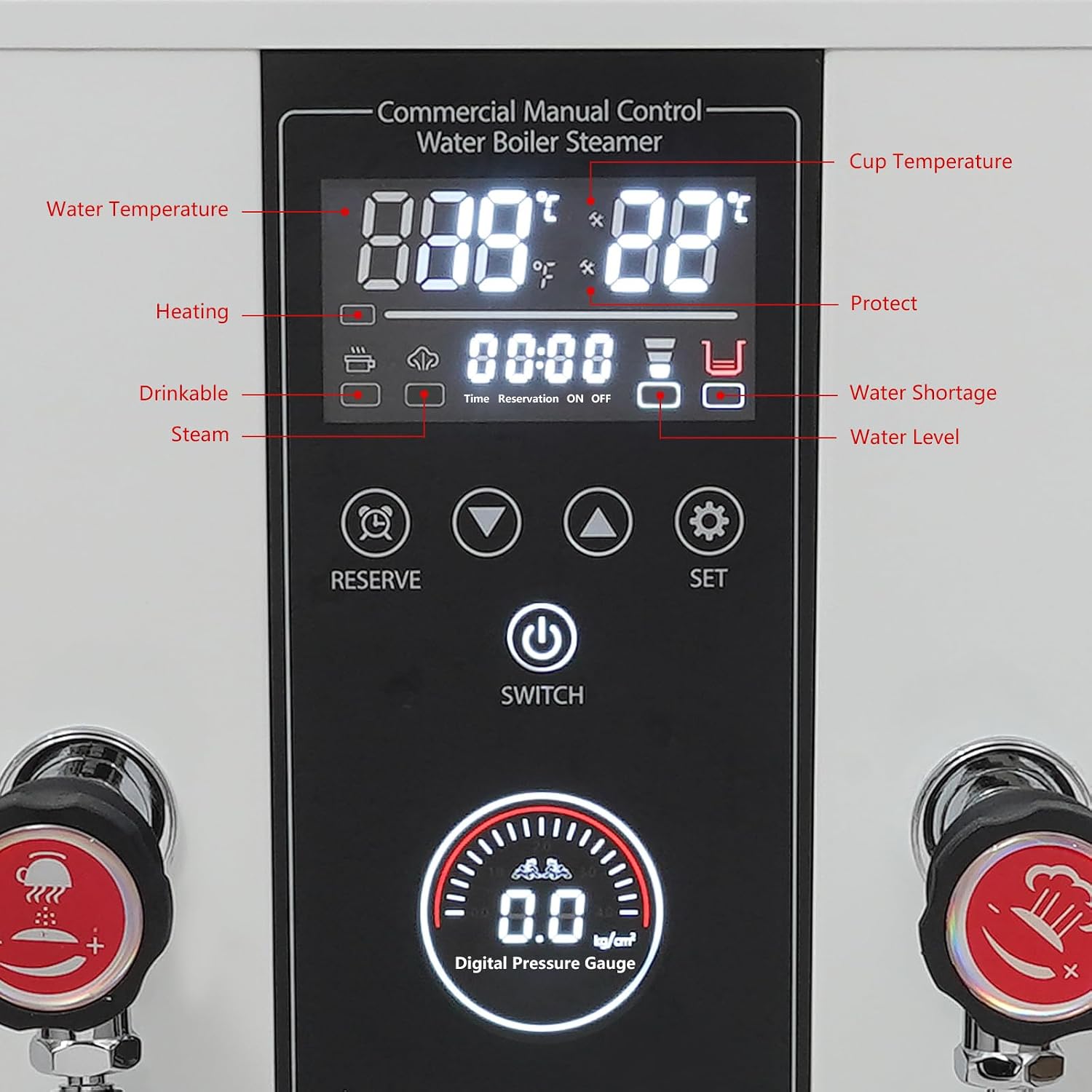 Commercial Milk Frother, 3000W Electric Steam Milk Frothing Machine, Hot Water Dispenser with 3.2gal Capacity, LED Display, Steam Water Boiling Machine for Cafe Milk Coffee Tea Shop (White)