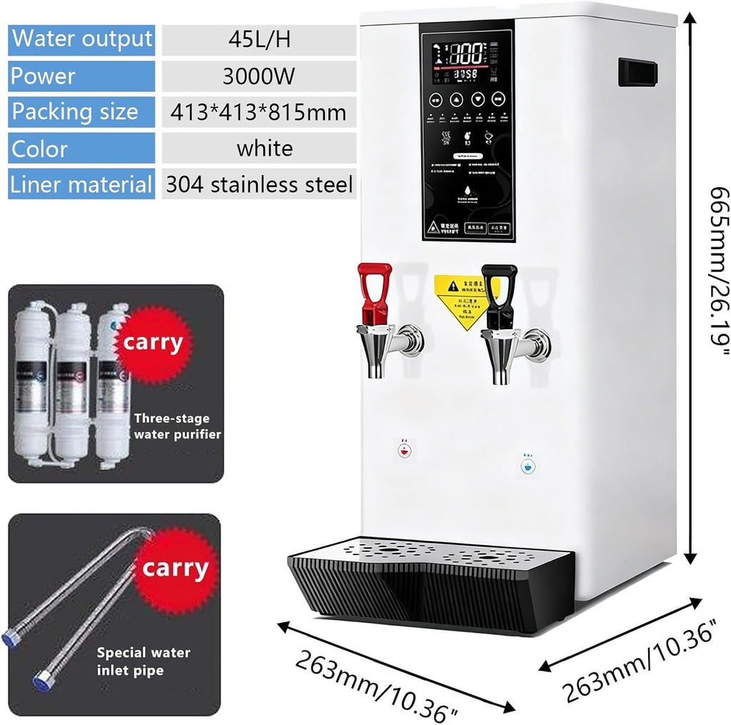 Commercial Hot Water Dispense Boiler, 45L/H,Electric Countertop Heating Boiler,Adjustable Temperature 40-100°C,for Tea,Dessert Shop,Hotel (White) B