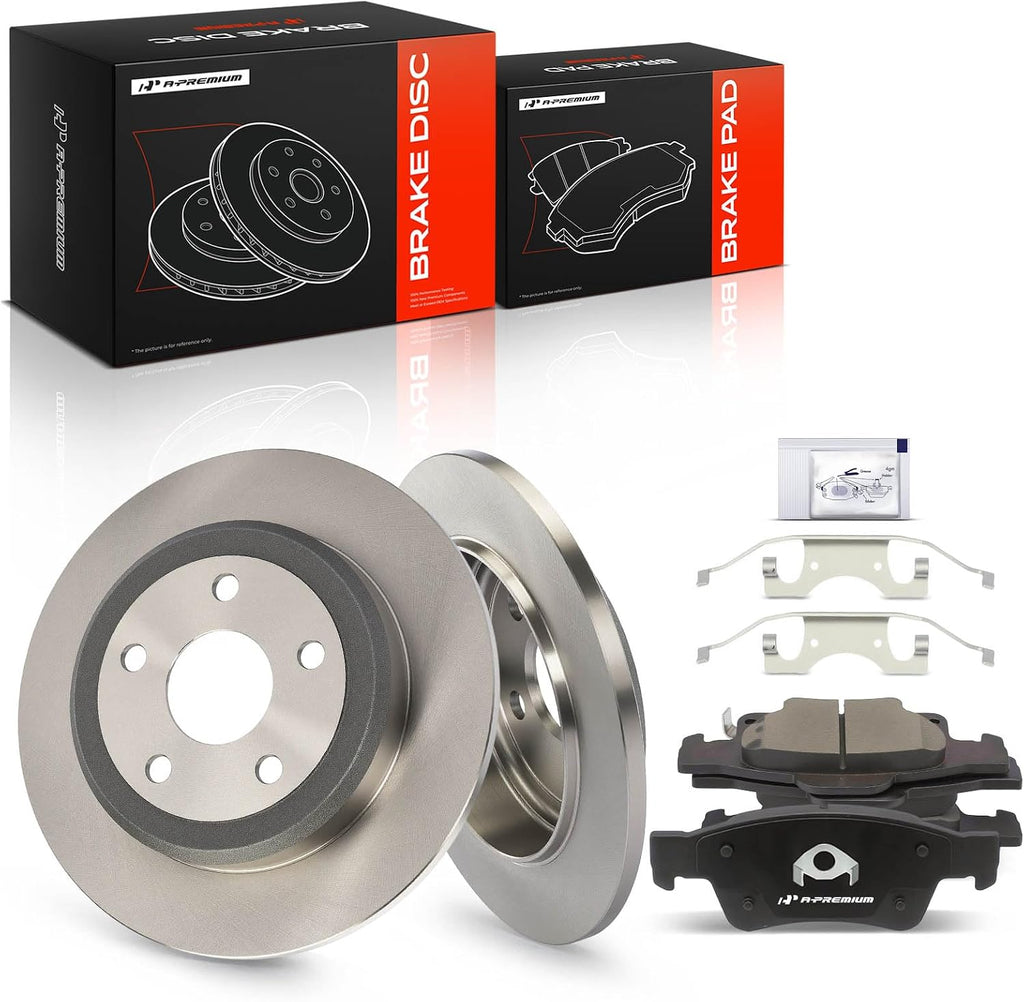 A-Premium 12.99 inch (330mm) Rear Solid Disc Brake Rotors + Ceramic Pads Kit Compatible with Select Dodge and Jeep Models - Durango/Grand Cherokee 2011-2020, 6-PC Set