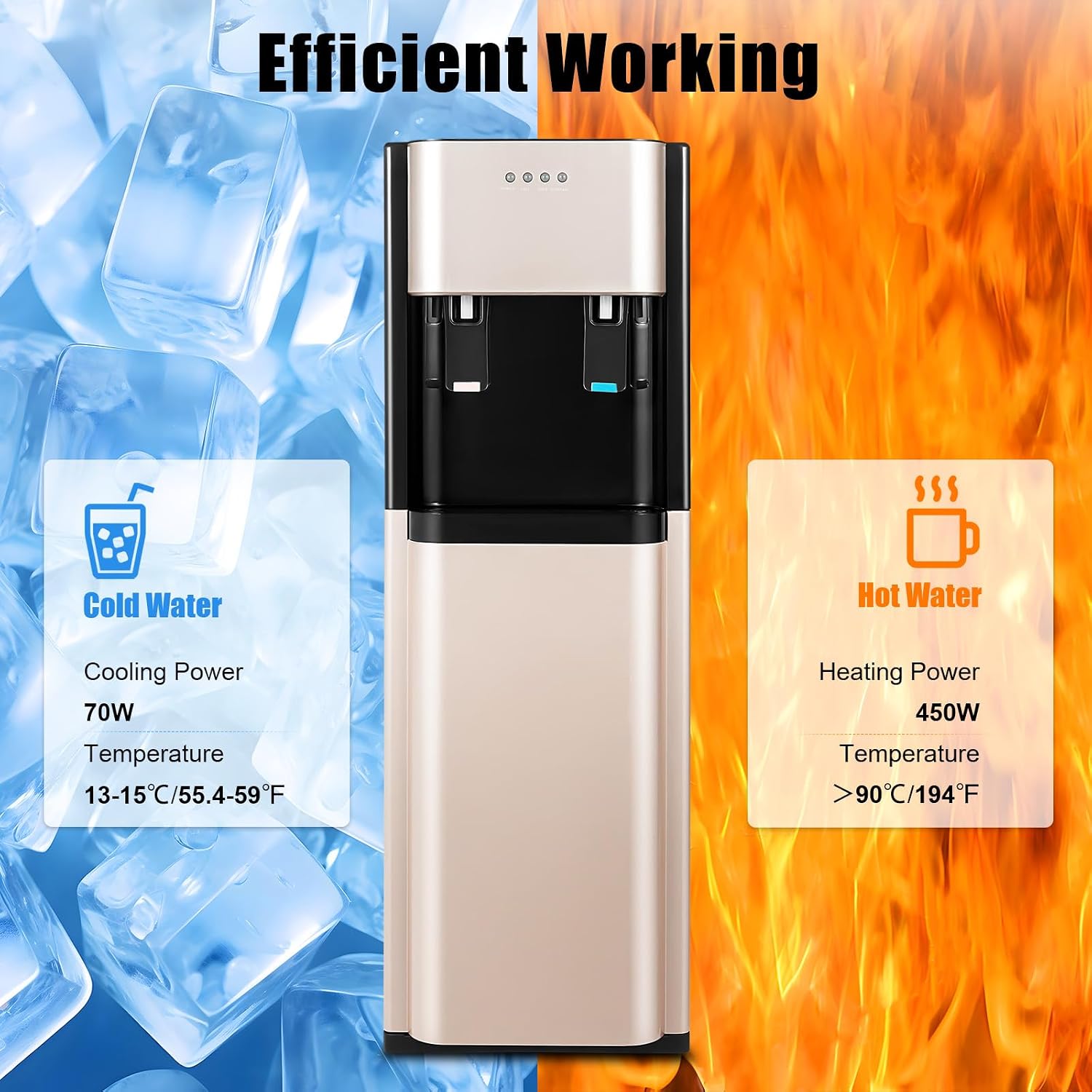 Hot Cold Water Dispenser for 5 Gallon Bottle, 5 Gallon Bottom Loading Water Dispenser,Fashion 5 Gallon Water Dispenser Bottom Load for Home,Office，Dormitory (Gold)