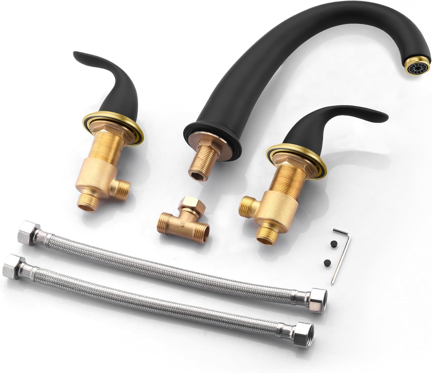 SUMERAIN Roman Tub Faucet Black and Gold Widespread 2 Handle Bathtub Faucet with Valve