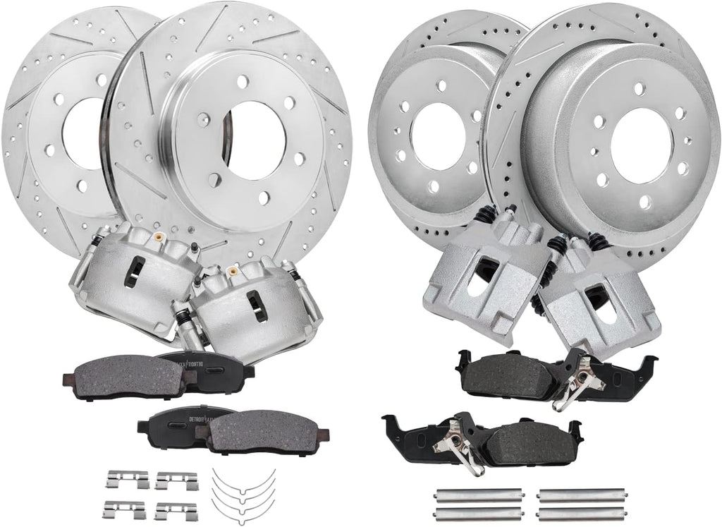 Detroit Axle - 4WD Brake Kit for 2005-2008 Ford F-150 Lincoln Mark LT [6-Lug] Drilled & Slotted Brake Rotors Ceramic Brakes Pads Brake Calipers 2006 2007 Front and Rear Replacement