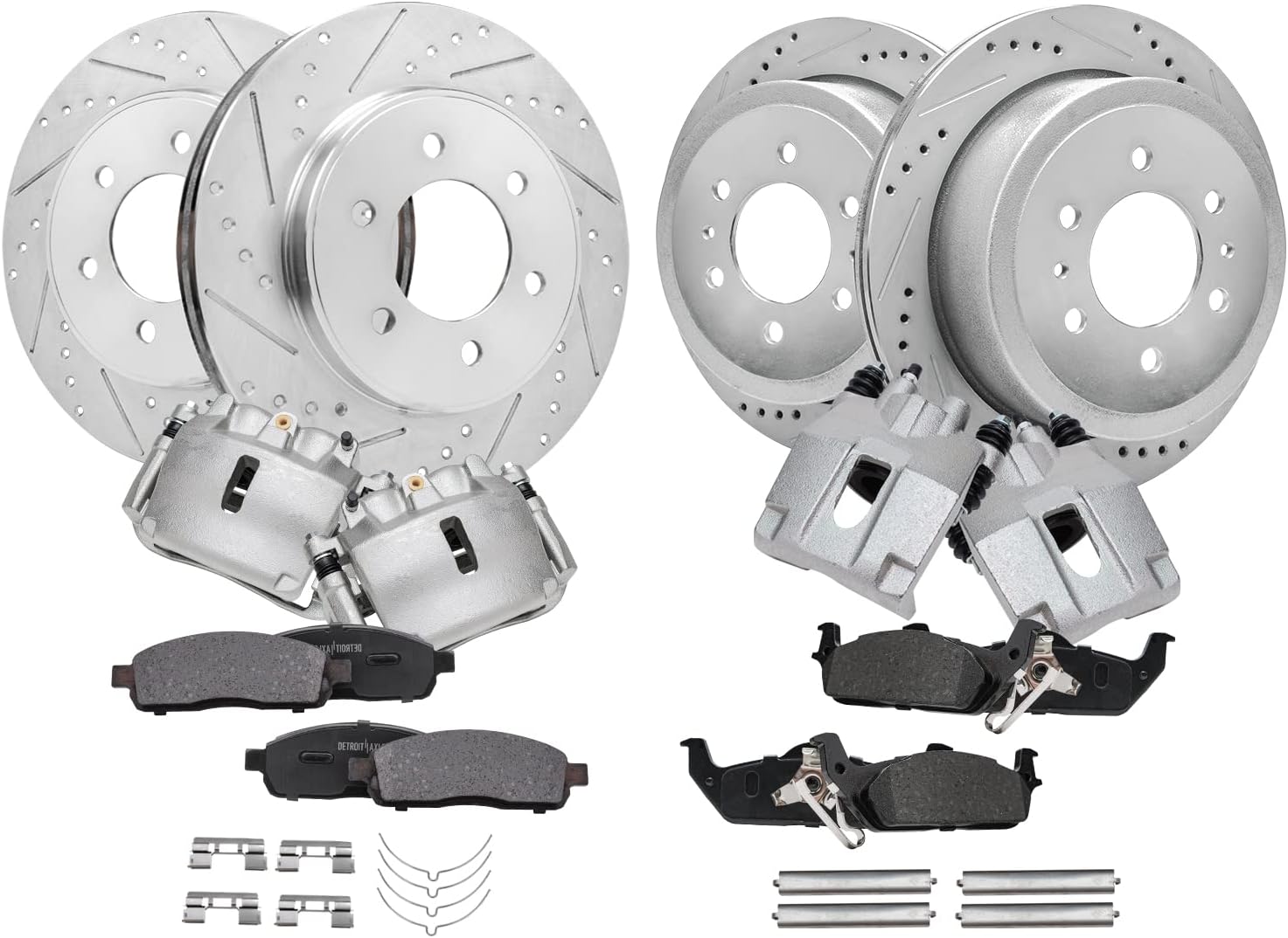 Detroit Axle - 4WD Brake Kit for 2005-2008 Ford F-150 Lincoln Mark LT [6-Lug] Drilled & Slotted Brake Rotors Ceramic Brakes Pads Brake Calipers 2006 2007 Front and Rear Replacement
