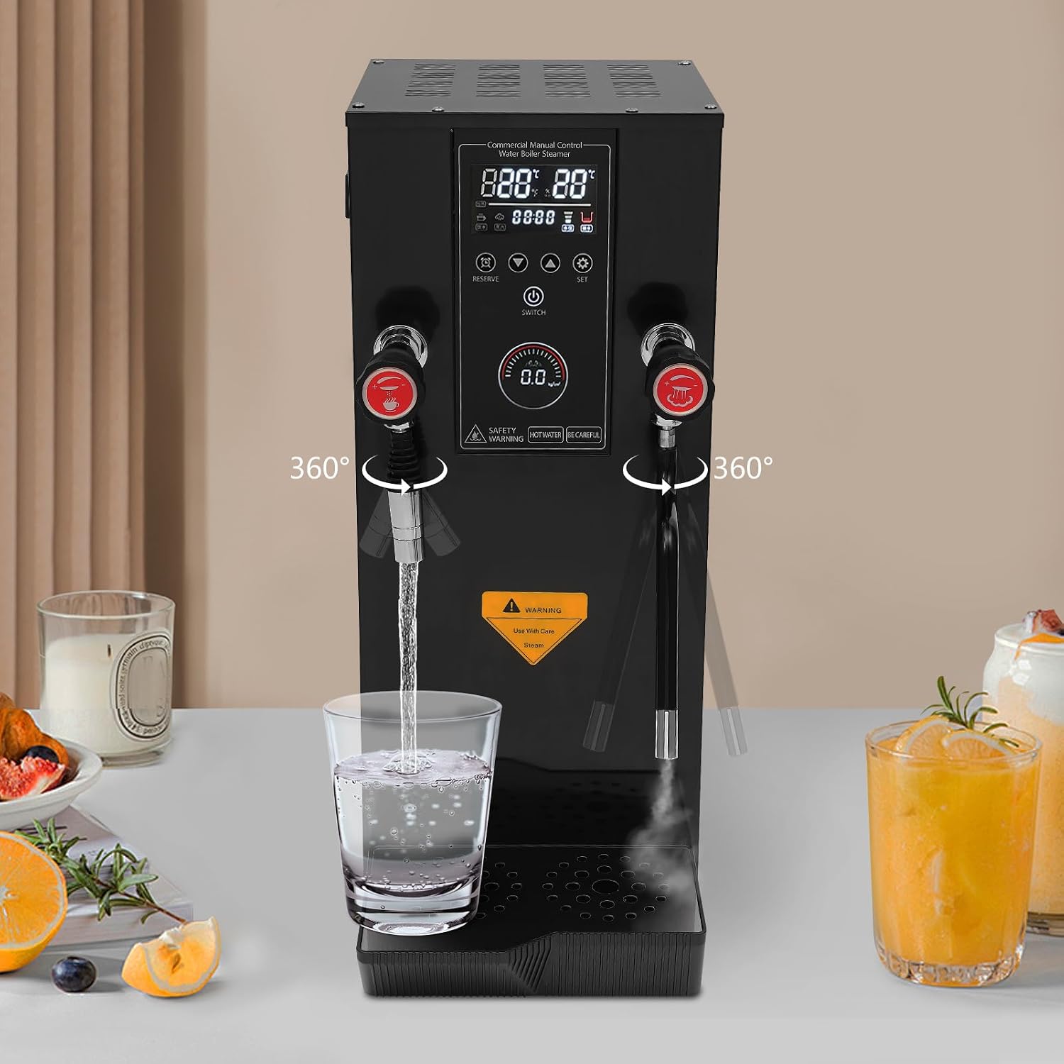 Water Boiler Eletric Commercial Hot Water Dispenser Countertop 3.2 Gal Black Automatic 3000W Rapid Heating for Tea Boba Tea Milk Tea Restaurant Hotel