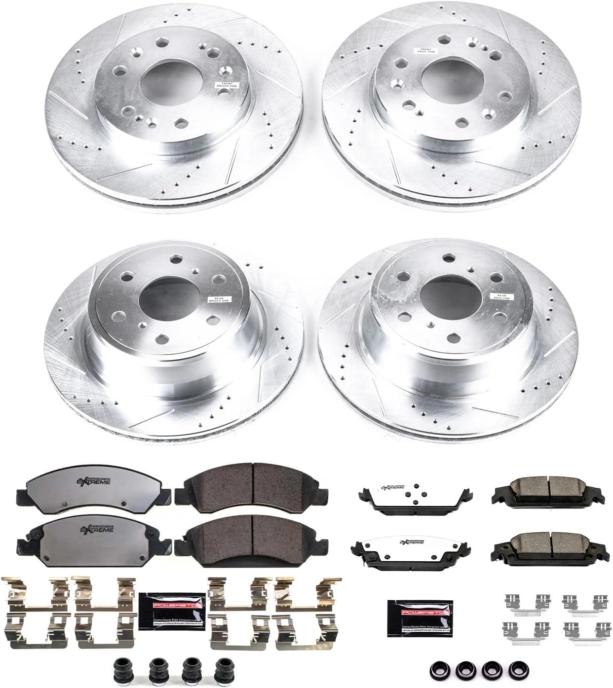 PowerStop Front & Rear Brake Kit For Cadillac Escalade 2015-20 |Chevrolet Silverado 1500 2014-18 - Truck & Tow Carbon Fiber Ceramic Brake Pads + Drilled & Slotted Rotors Upgrade, K6560-36