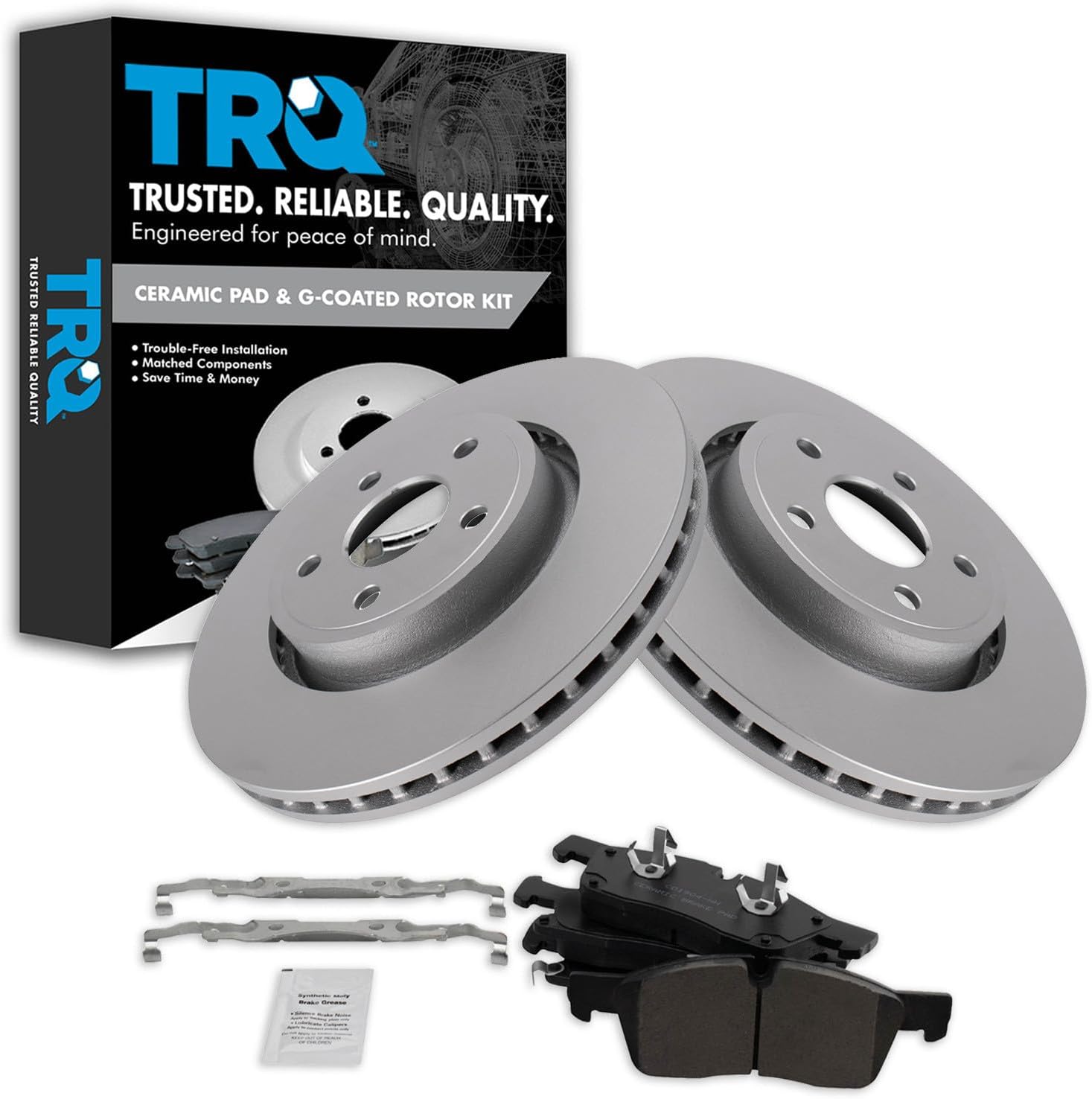 TRQ Front Brake Pad and Rotor Set Ceramic G Coated Vented Rotors Compatible with 2012-2020 Jeep Grand Cherokee Dodge Durango