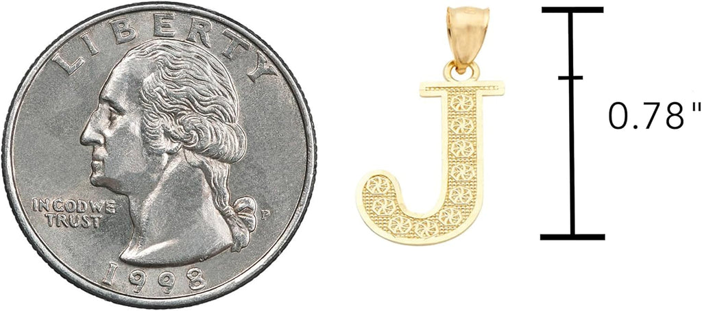 LoveBling 10K Yellow Gold Diamond Cut A to Z Alphabet Initial Letter Charm Necklace Pendant (Small Size)