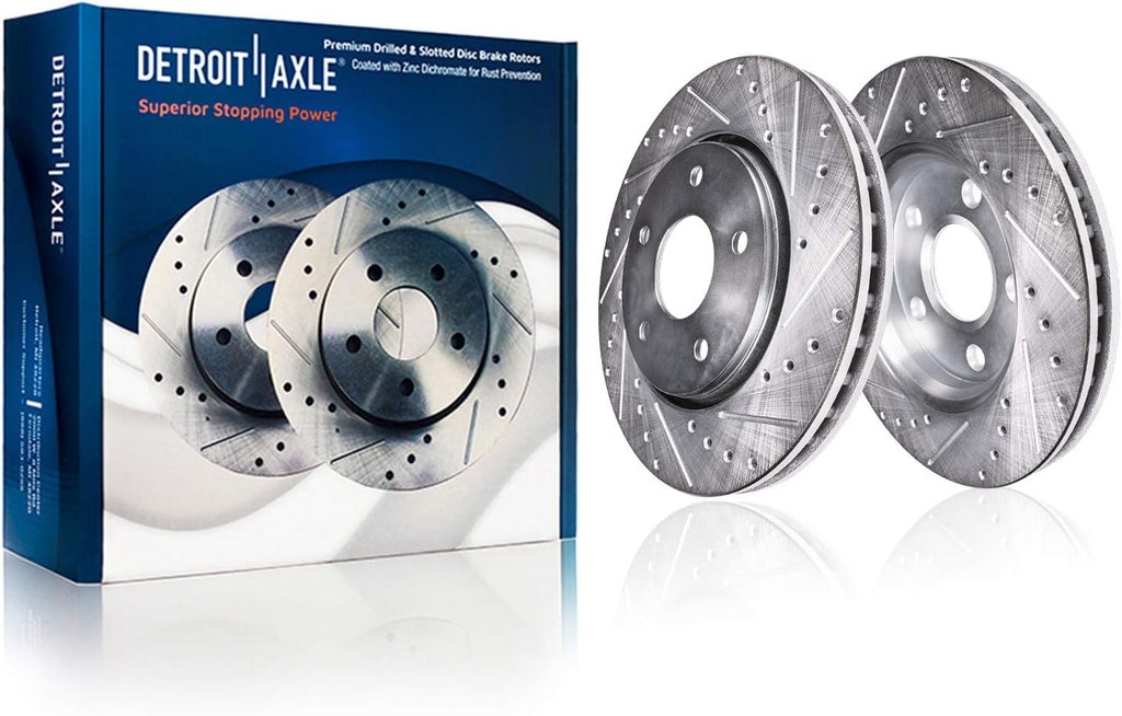 Detroit Axle - Brake Kit for 03-11 Honda Element, Front and Rear 11.10 inch Drilled & Slotted Brake Rotors Ceramic Pads Disc Brakes Calipers 2003 2004 2005 2006 2007 2008 2009 2010 2011 Replacement