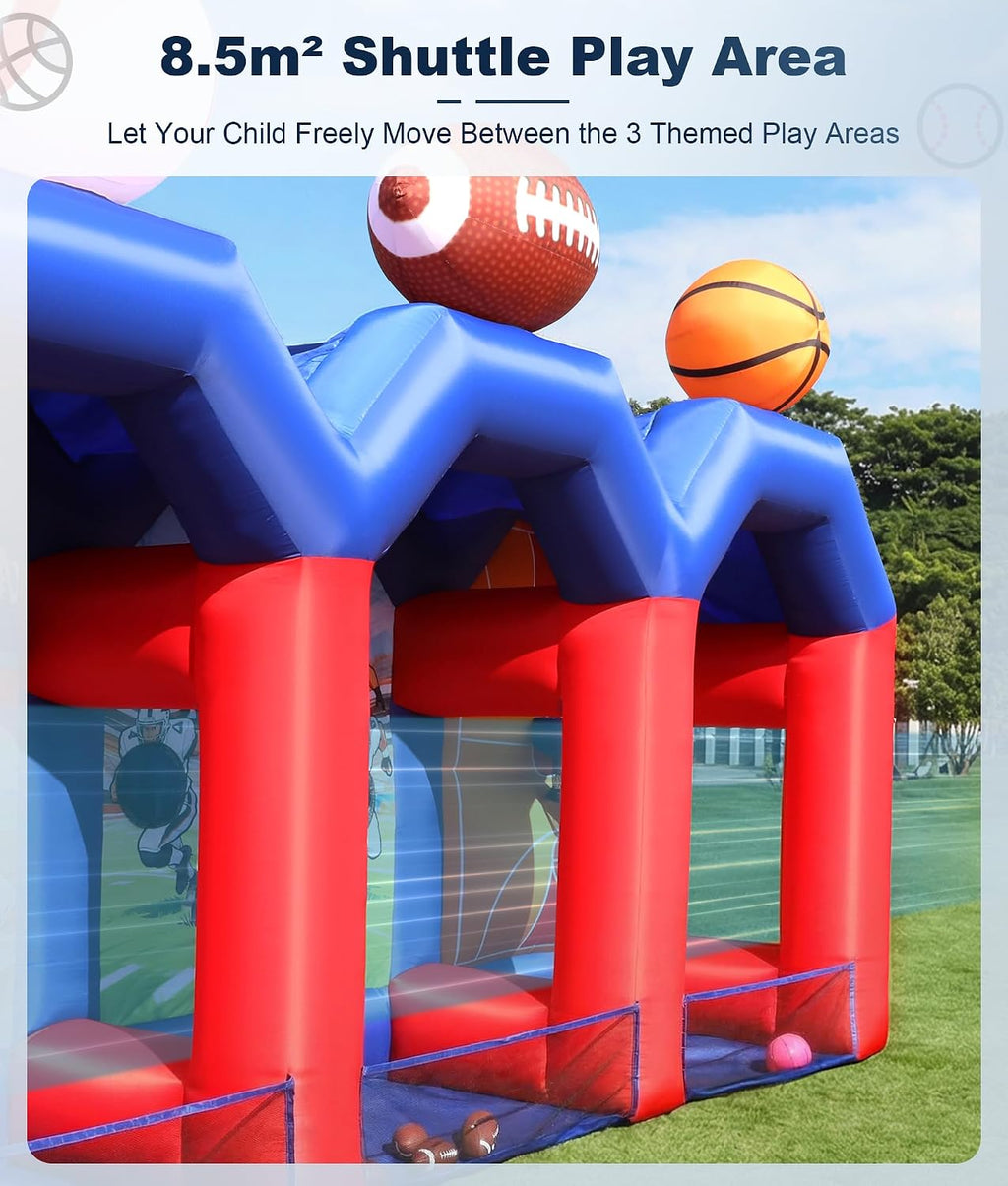 Inflatable Carnival Games with 12 Balls - Baseball, Football & Basketball Toss Throwing Target with 750W Blower, Easy Setup for Indoor/Outdoor Commercial, Birthday Parties, and Lawn Interactive Game