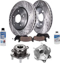 Detroit Axle - Front Wheel Bearing Hubs Brake Kit for 2014-2020 Nissan Rogue 2017-2022 Rogue Sport, Drilled & Slotted Brake Disc Rotors Ceramic Brake Pads Wheel Bearing & Hub Assembly Replacement