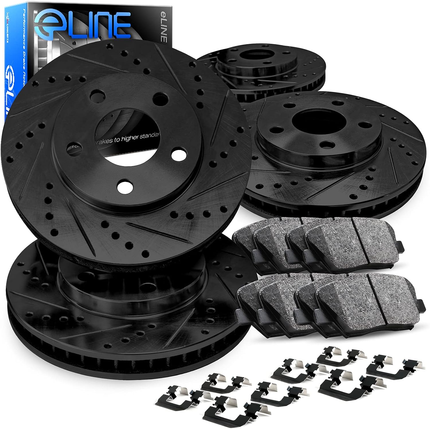 R1 Concepts Front and Rear Brake Kit Fits 2006-2010 Audi A3, Volkswagen GTI, Volkswagen Passat; 2006-2007 Volkswagen Jetta| Ceramic Pads, Drilled Slotted Rotors| Hardware| 12.3' Front & 11.1' Rear